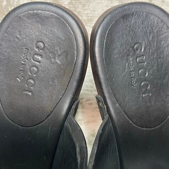 Gucci Horse Bit Leather Clog Mules with Wooden Heel in Black - Picture 7 of 10